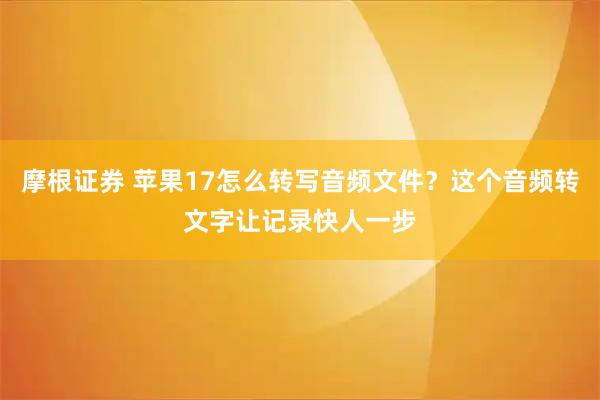 摩根证券 苹果17怎么转写音频文件？这个音频转文字让记录快人一步